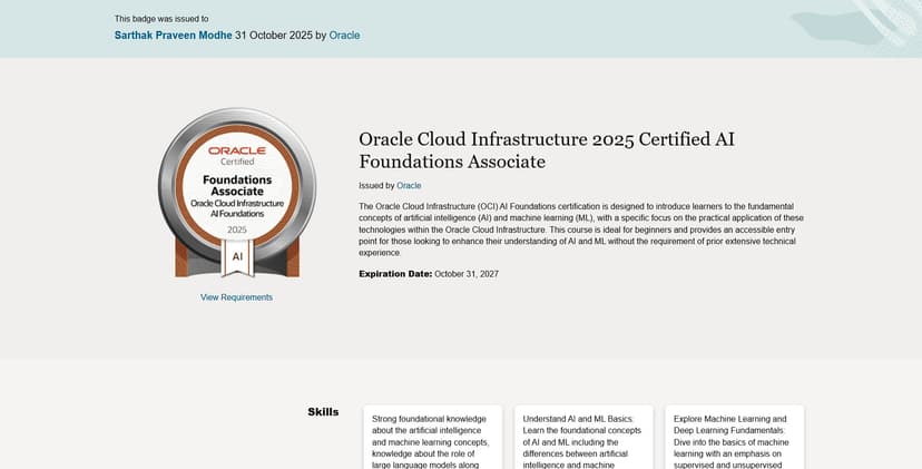 Oracle Cloud Infrastructure 2025 Certified AI Foundations Associate